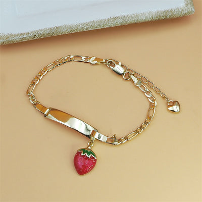 Kids' Strawberry Bracelet – 14K Gold-Plated Copper Bangle with Cute Curved Design
