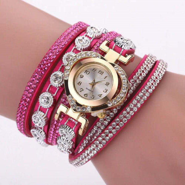 Heart-Shaped Diamond Dial Bracelet – Multi-Color Fashion Watch for Women