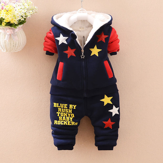 Kids Winter 3-Piece Outfit – Thickened Fleece-Lined Set with Hoodie, Shirt & Pants