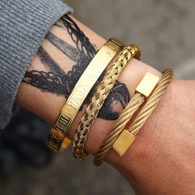 Punk Roman Bracelet Set – Titanium Steel Fashion Jewelry with Bold Personality