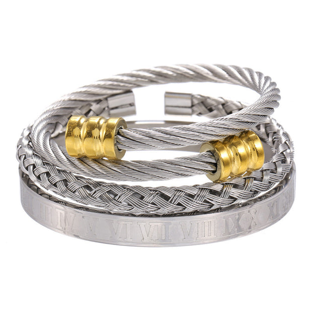 Punk Roman Bracelet Set – Titanium Steel Fashion Jewelry with Bold Personality