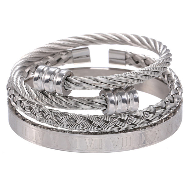 Punk Roman Bracelet Set – Titanium Steel Fashion Jewelry with Bold Personality