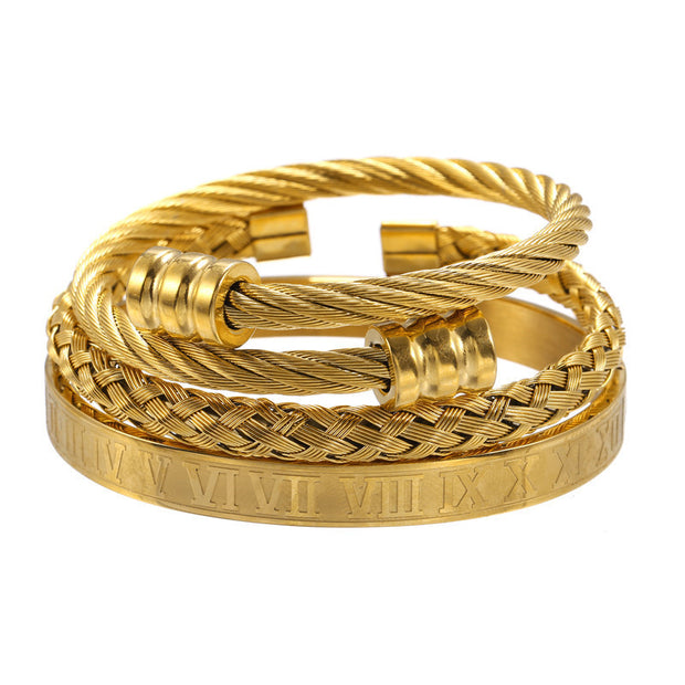 Punk Roman Bracelet Set – Titanium Steel Fashion Jewelry with Bold Personality