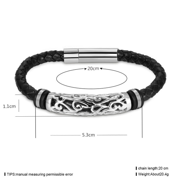 Punk Leather Bracelet – Stainless Steel Clasp Cuff for Men & Women