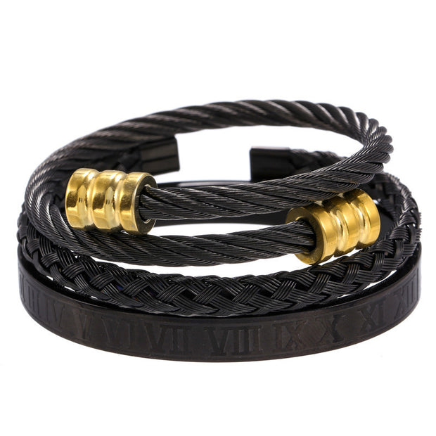 Punk Roman Bracelet Set – Titanium Steel Fashion Jewelry with Bold Personality