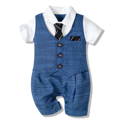 Baby Boy Gentleman Jumpsuit – Summer Formal Romper Outfit for Newborns & Toddlers