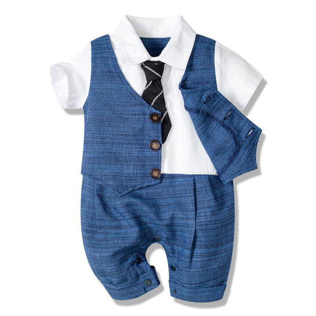 Baby Boy Gentleman Jumpsuit – Summer Formal Romper Outfit for Newborns & Toddlers