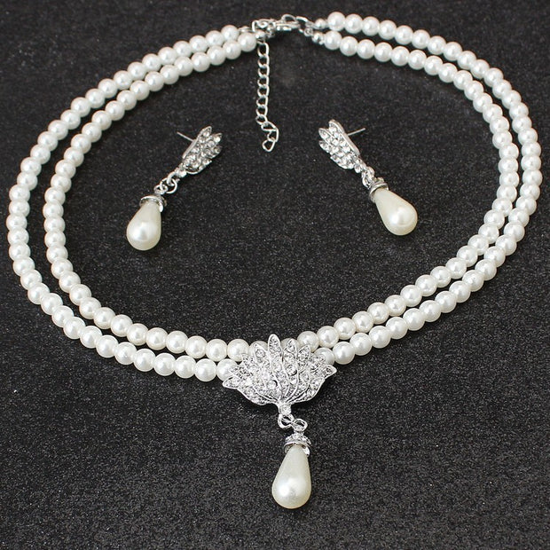 Bridal Pearl Crystal Jewelry Set – Elegant Short Necklace & Earrings for Weddings