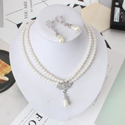 Bridal Pearl Crystal Jewelry Set – Elegant Short Necklace & Earrings for Weddings