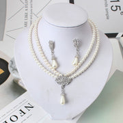Bridal Pearl Crystal Jewelry Set – Elegant Short Necklace & Earrings for Weddings