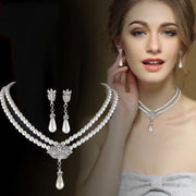 Bridal Pearl Crystal Jewelry Set – Elegant Short Necklace & Earrings for Weddings