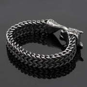 Men’s Wolf Head Bracelet – Vintage Black Stainless Steel Cuban Chain Wristband
