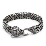 Men’s Wolf Head Bracelet – Vintage Black Stainless Steel Cuban Chain Wristband