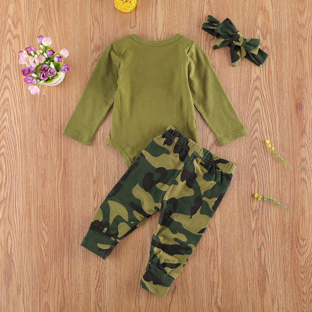 Kids Camouflage Outfit Set – Letter Print Shirt & Shorts for Boys or Girls