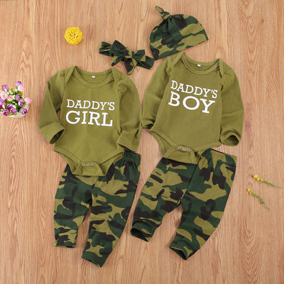 Kids Camouflage Outfit Set – Letter Print Shirt & Shorts for Boys or Girls