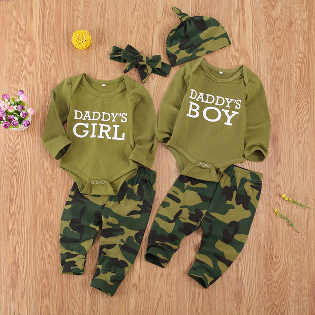 Kids Camouflage Outfit Set – Letter Print Shirt & Shorts for Boys or Girls