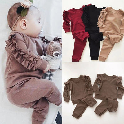 Baby Fall Outfit Set – Ruffle Long Sleeve Top & Pants for Newborn Girls or Boys