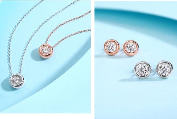 Sterling Silver Moissanite Jewelry Set – Round-Cut S925 Necklace & Earrings