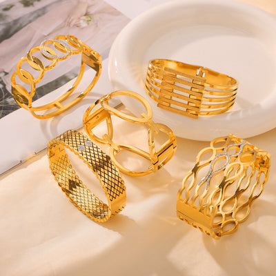 Gold-Plated Geometric Bracelet – Titanium Steel Diamond-Inspired Fashion Jewelry