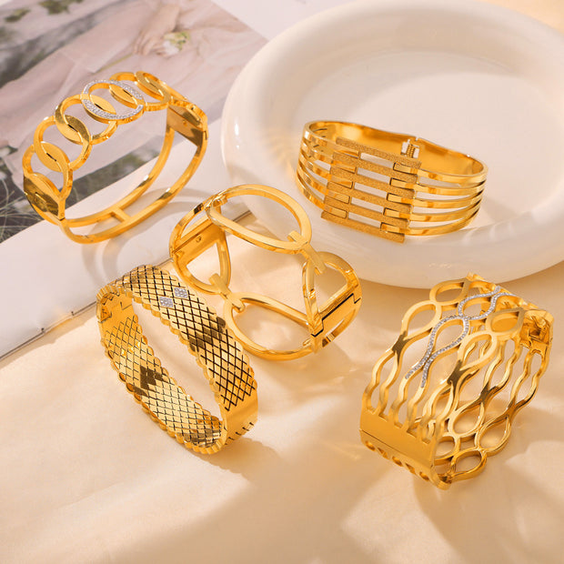 Gold-Plated Geometric Bracelet – Titanium Steel Diamond-Inspired Fashion Jewelry