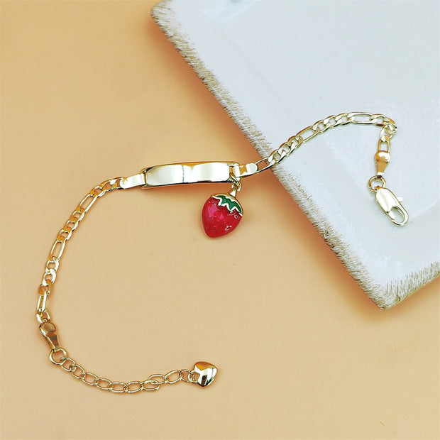 Kids' Strawberry Bracelet – 14K Gold-Plated Copper Bangle with Cute Curved Design