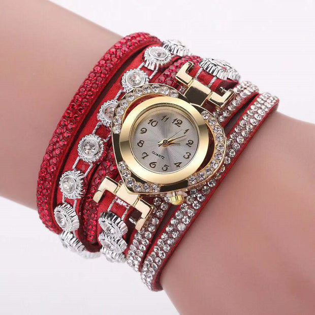 Heart-Shaped Diamond Dial Bracelet – Multi-Color Fashion Watch for Women
