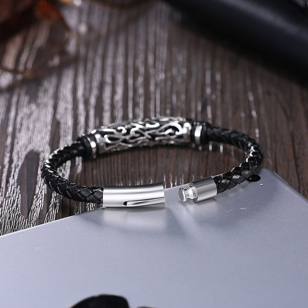 Punk Leather Bracelet – Stainless Steel Clasp Cuff for Men & Women