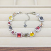 Colorful Zircon Chain Necklace – Personalized Rectangular Alloy Jewelry for Women