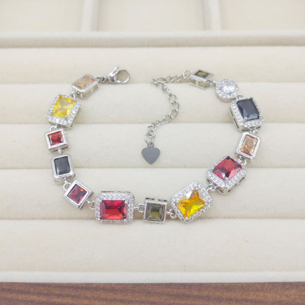 Colorful Zircon Chain Necklace – Personalized Rectangular Alloy Jewelry for Women