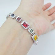 Colorful Zircon Chain Necklace – Personalized Rectangular Alloy Jewelry for Women