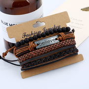 Men’s Leather Bracelet –Believe Charm Wristband for Casual or Gift Wear