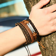 Men’s Leather Bracelet –Believe Charm Wristband for Casual or Gift Wear