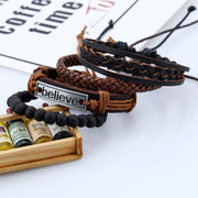 Men’s Leather Bracelet –Believe Charm Wristband for Casual or Gift Wear