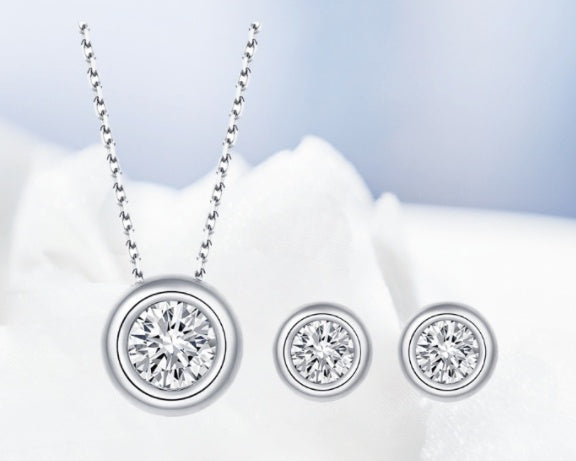 Sterling Silver Moissanite Jewelry Set – Round-Cut S925 Necklace & Earrings