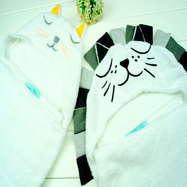 Baby Animal Bath Towel & Plush Toy – Lion & Cat Doll Set for Kids' Room or Bedtime