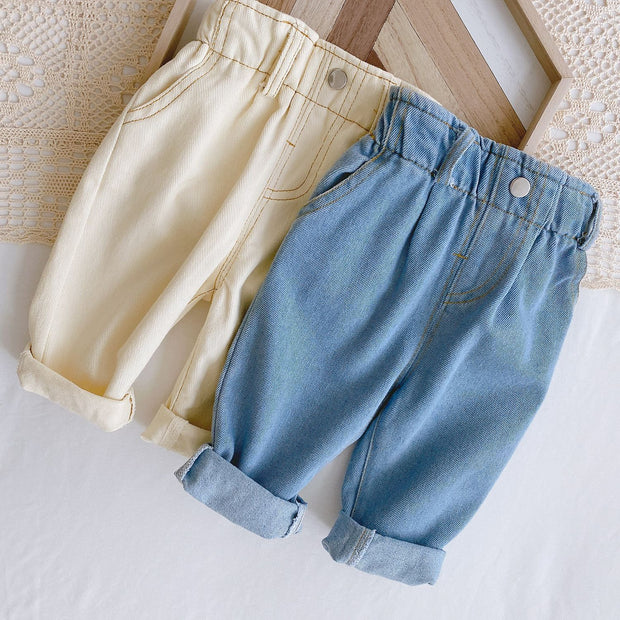 Baby High Waist Soft Jeans – Solid Color Casual Denim Pants