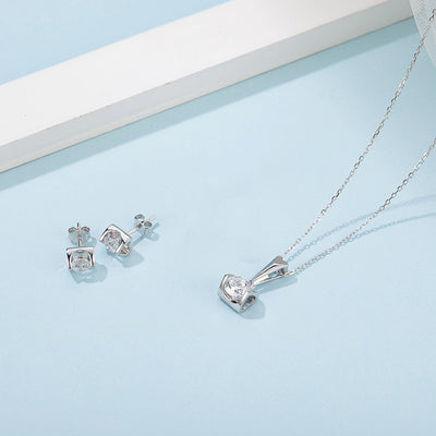 S925 Moissanite Jewelry Set – Sterling Silver Stud Earrings & Pendant Necklace