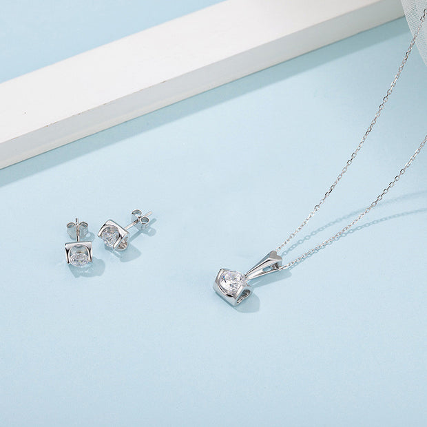 S925 Moissanite Jewelry Set – Sterling Silver Stud Earrings & Pendant Necklace