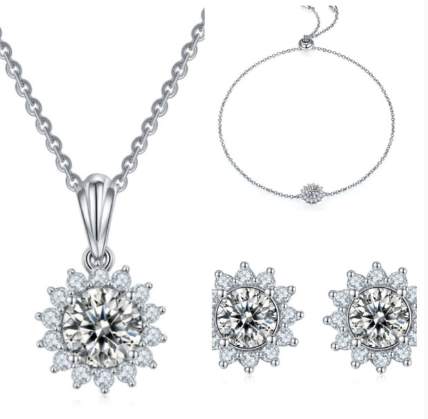 925 Sterling Silver Jewelry Set – Necklace, Earrings & Bracelet Trio