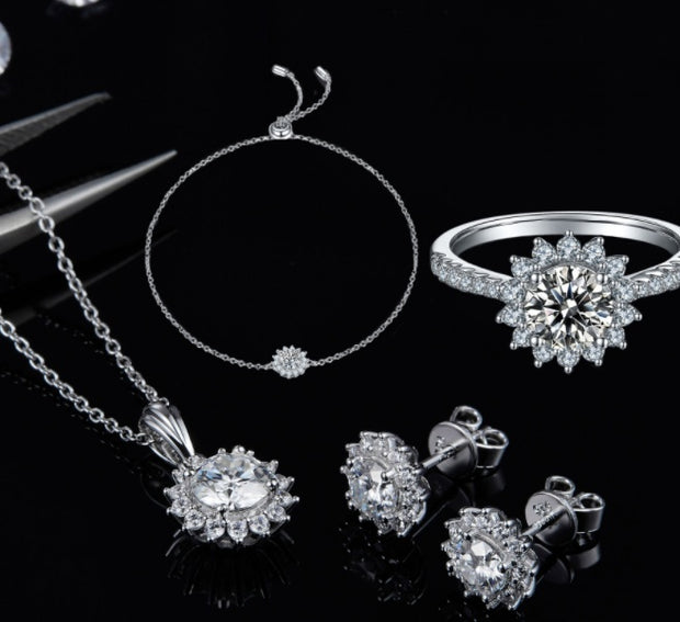 925 Sterling Silver Jewelry Set – Necklace, Earrings & Bracelet Trio