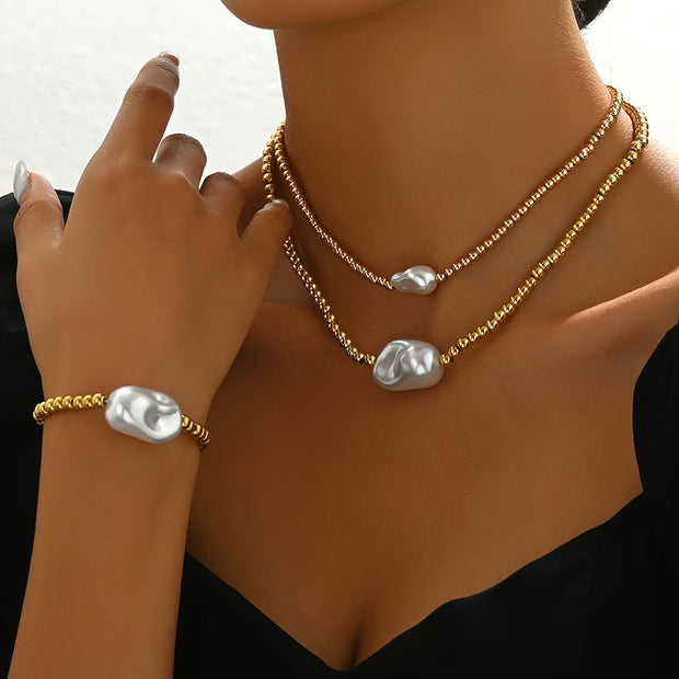 Gold Layered Jewelry Set – Handmade Necklace & Bracelet Duo for Everyday Elegance