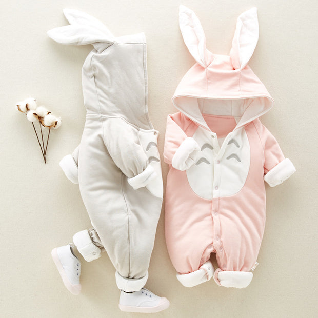 Winter Baby Romper – Thick Cotton Hooded Onesie for Newborns & Infants