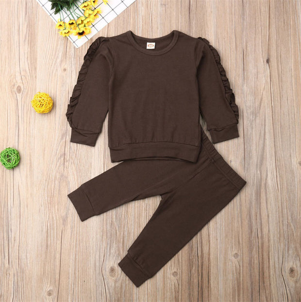 Baby Fall Outfit Set – Ruffle Long Sleeve Top & Pants for Newborn Girls or Boys