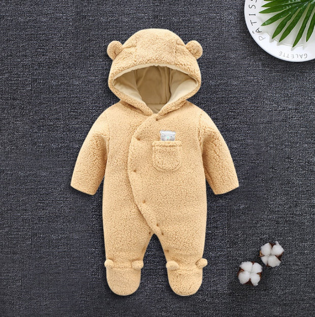 Lamb-Style Winter Baby Romper – Thick Cotton Padded Onesie for Newborns