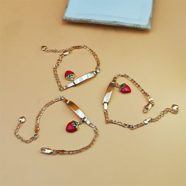 Kids' Strawberry Bracelet – 14K Gold-Plated Copper Bangle with Cute Curved Design