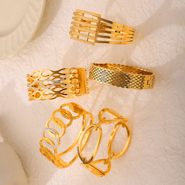 Gold-Plated Geometric Bracelet – Titanium Steel Diamond-Inspired Fashion Jewelry