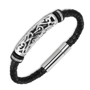 Punk Leather Bracelet – Stainless Steel Clasp Cuff for Men & Women