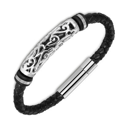 Punk Leather Bracelet – Stainless Steel Clasp Cuff for Men & Women