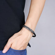 Punk Leather Bracelet – Stainless Steel Clasp Cuff for Men & Women