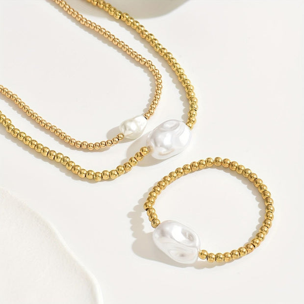 Gold Layered Jewelry Set – Handmade Necklace & Bracelet Duo for Everyday Elegance